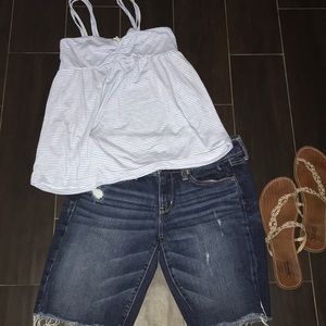 Blue and white striped tank